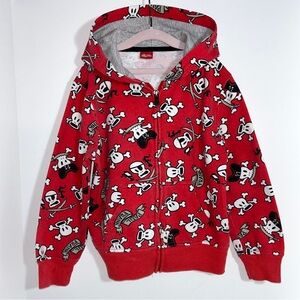 Paul Frank Kids Hooded Full Zip Jacket Hoodie Sweatshirt Red, Pirates Skulls 5T
